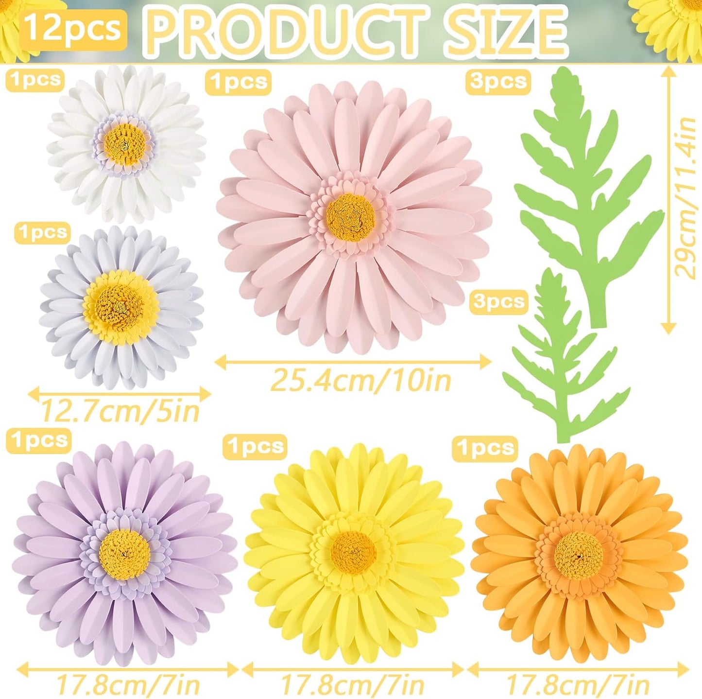 3D Paper Flowers Decorations for Wall, Large Daisy Paper Flowers for Bulletin Board, Wedding, Baby