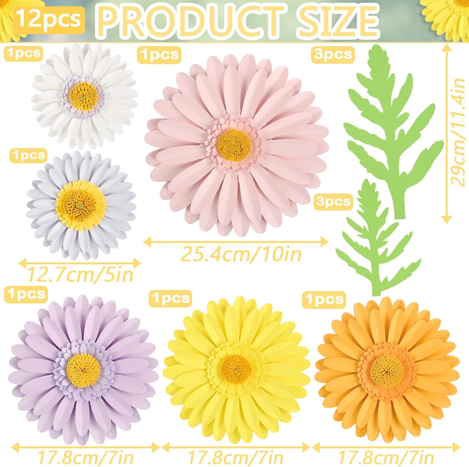 3D Paper Flowers Decorations for Wall, Large Daisy Paper Flowers for Bulletin Board, Wedding, Baby