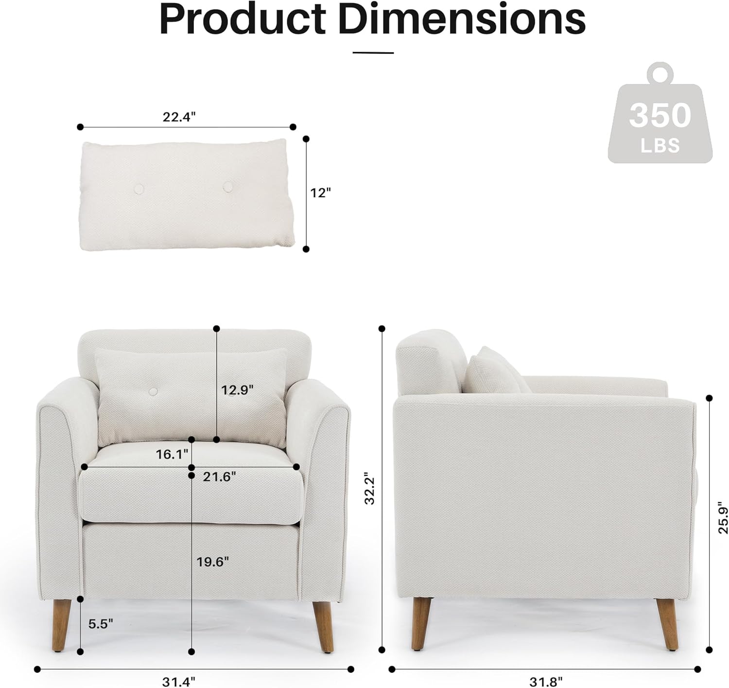 Modern Accent Chair with Wooden Legs Plush Fabric Armchair Chenille Side Single Sofa Chair for
