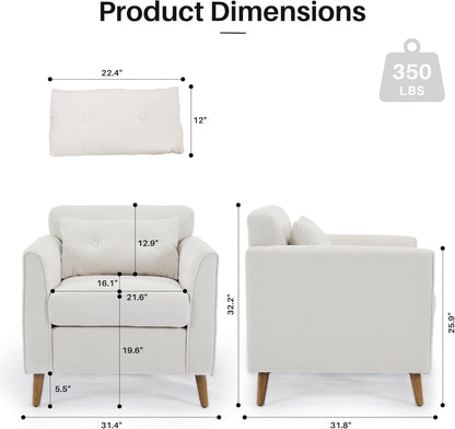 Modern Accent Chair with Wooden Legs Plush Fabric Armchair Chenille Side Single Sofa Chair for