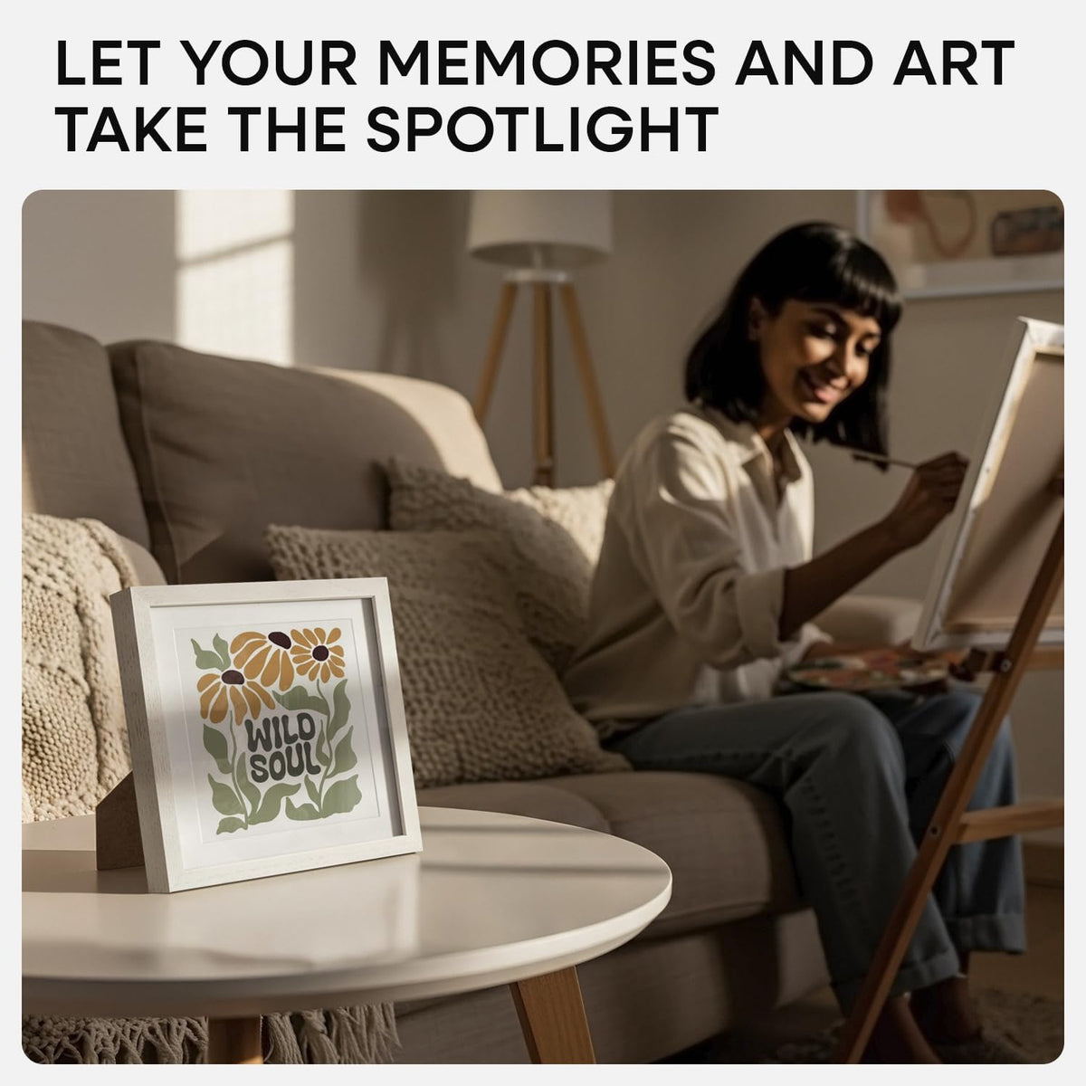 Homeforia 8x8 Picture Frames White, High-End Oak 8 x 8 Square Wood Frame with Mat 6 by 6 Photo, 8x8