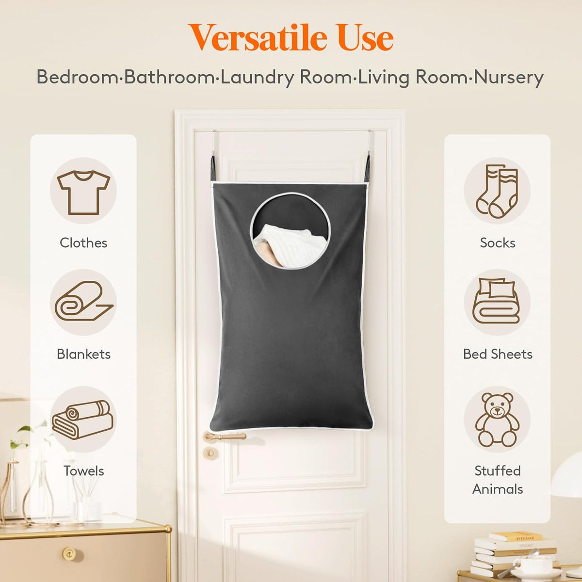 Lifewit Over Door Laundry Hamper, Large Collapsible Hanging Laundry Hamper, Hanging Laundry Basket