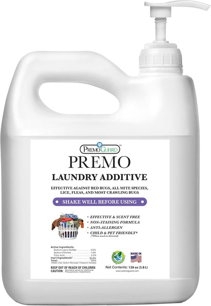 Premo Guard Bed Bug, Mite & Lice Laundry Detergent Additive 128 oz – Child & Pet Friendly – Stain &