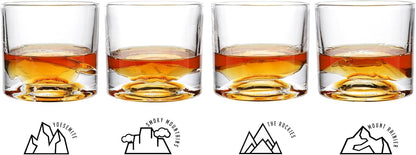 American Peaks Heavy Crystal Whiskey Glasses Gift Set of 4, Thick Freezable Bourbon Glass 1lb Each