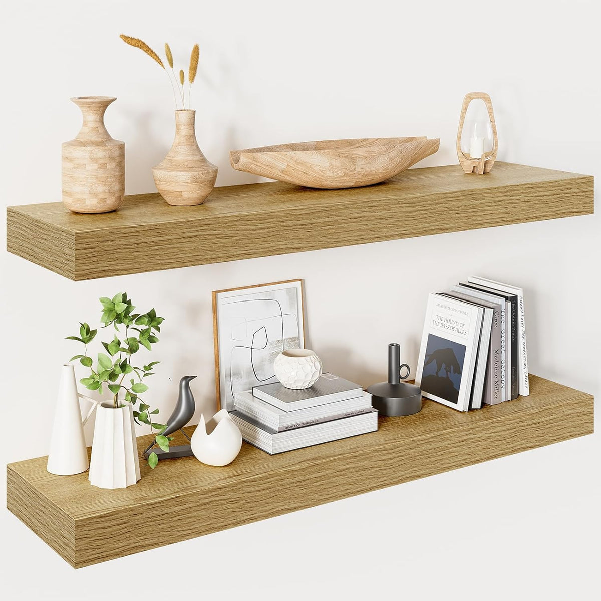 Heimlove 32 Inch Floating Shelves for Wall,Oak 9.3" Deep Floating Shelf Set of 2,Wall Mounted