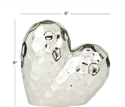 Deco 79 Porcelain Ceramic Heart Decorative Sculpture Dimensional Angled Origami Inspired Home Decor