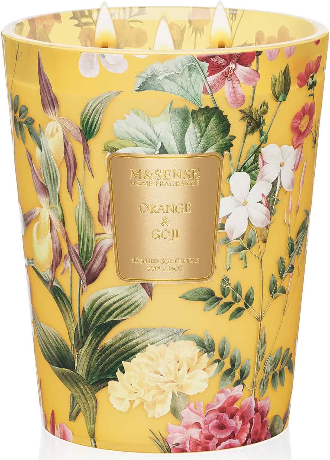 M&SENSE Extra Large Candle Orange Goji Scented, 3-Wick 35oz 150H Long Lasting, Natural Soy Wax