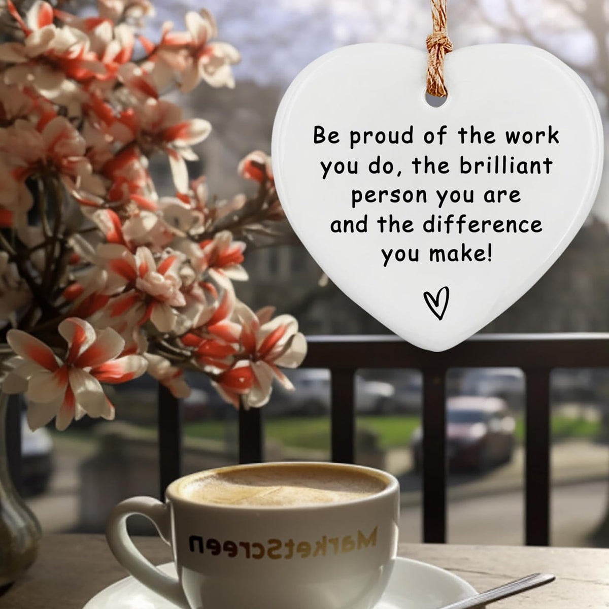 Thank You Ceramic Heart Ornament - Leaving, New Job, Coworker, Retirement Goodbye Farewell Gift