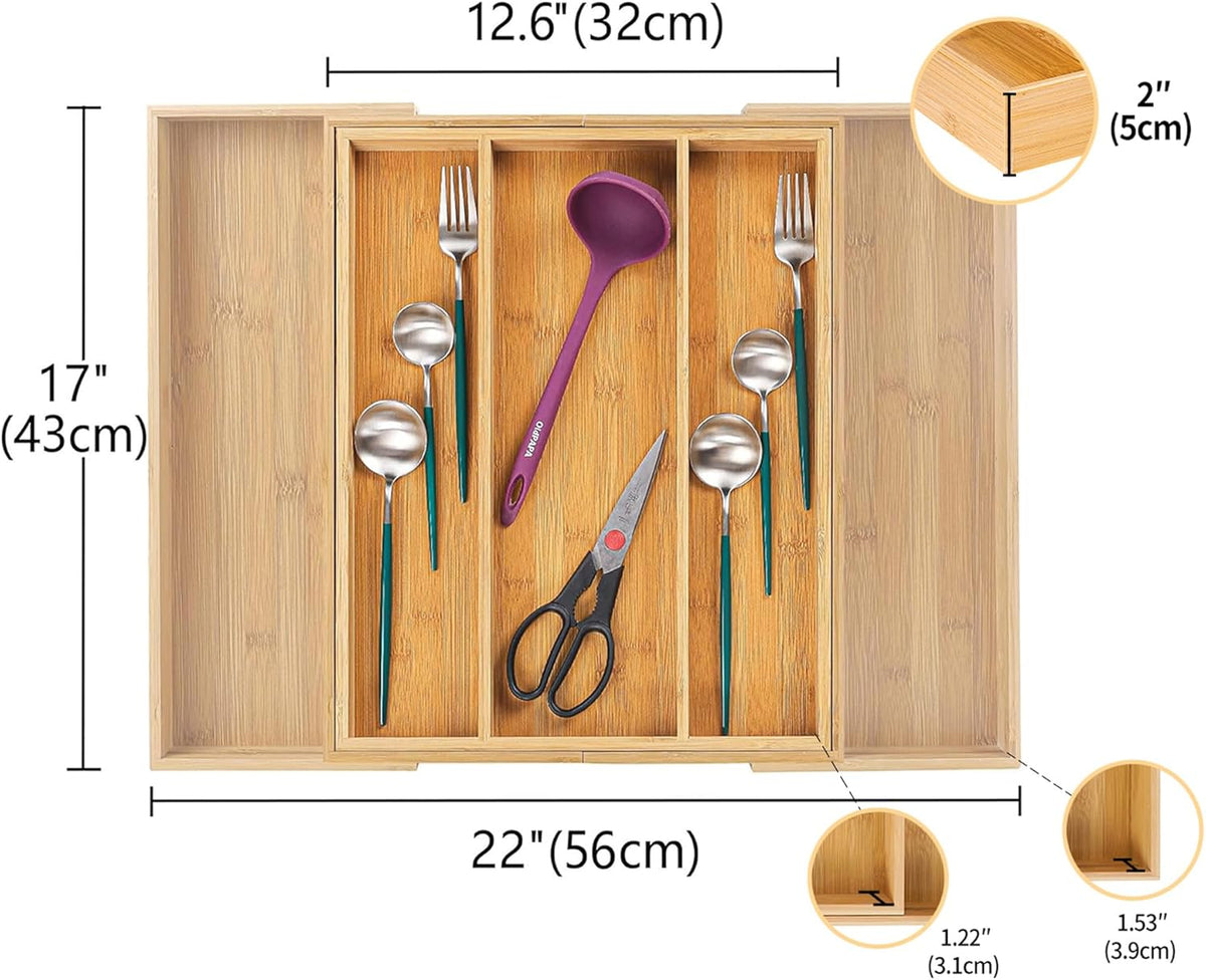 Utoplike Bamboo Expandable Kitchen Drawer Organizer, Adjustable Utensil Holder and Cutlery Tray