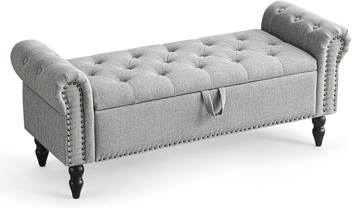 Furniliving 51” Bedroom Bench, End of Bed Bench with Button-Tufted Large Upholstered Storage Bench