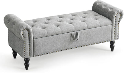Furniliving 51” Bedroom Bench, End of Bed Bench with Button-Tufted Large Upholstered Storage Bench