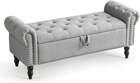 Furniliving 51” Bedroom Bench, End of Bed Bench with Button-Tufted Large Upholstered Storage Bench