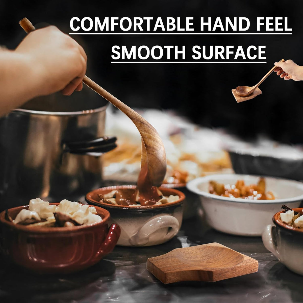 Wooden Spoons for Cooking, Nonstick Cooking Utensil Set with 5 Piece Acacia Wooden Spatulas and