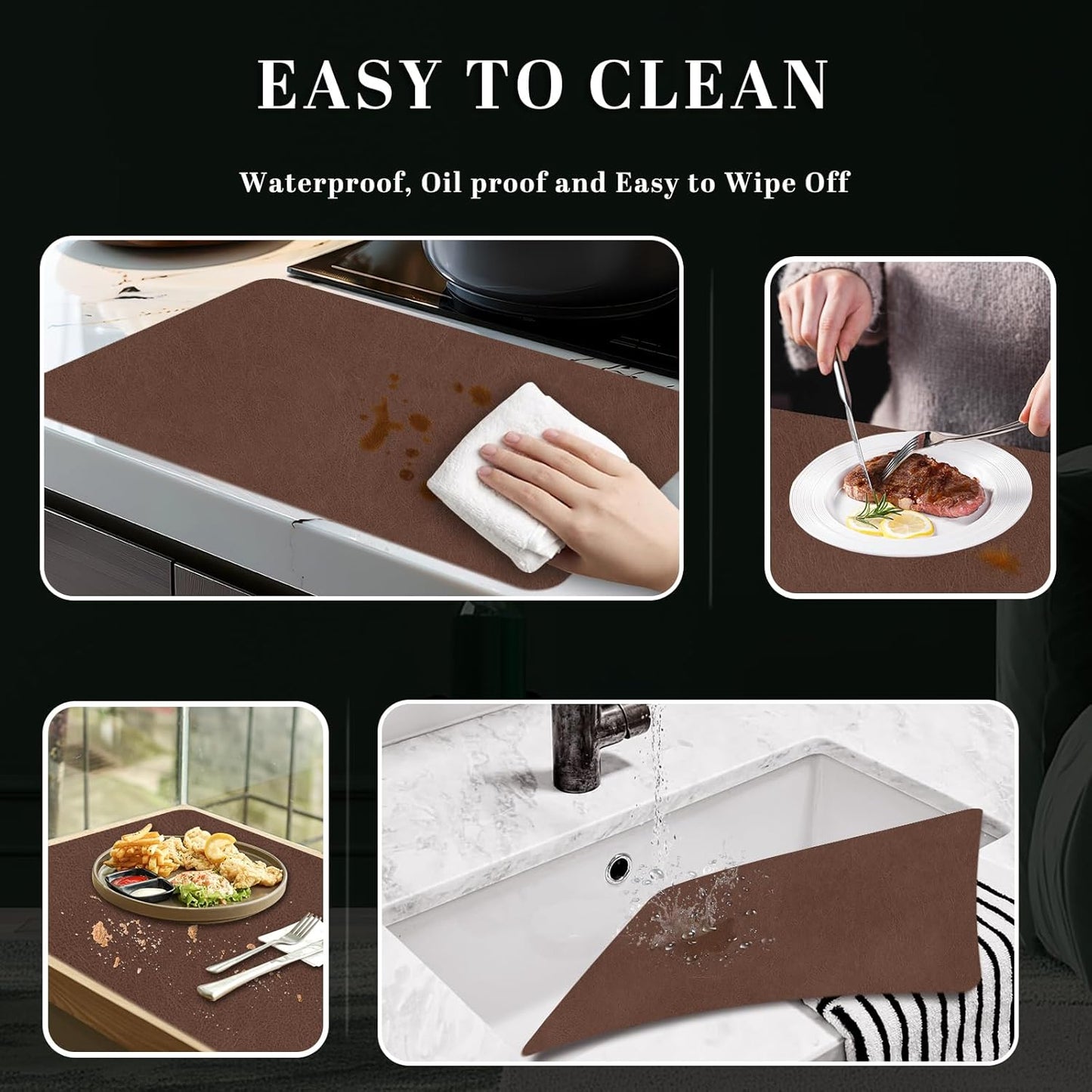 Faux Leather Placemats, Set of 4, 12''×17' Textures on Both Sides, Heat-Resistant, Waterproof and