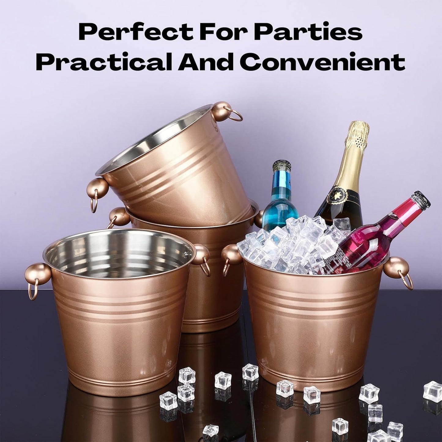 Amyhill 8 Pack Stainless Steel Ice Bucket 5.3 Quart/ 5 Liter with Handle Large Insulated Champagne