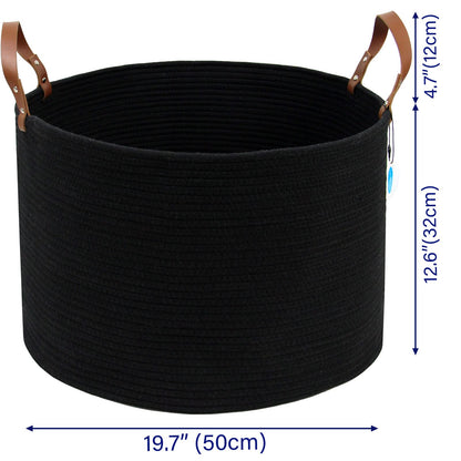 Casaphoria XXXLarge Cotton Rope Basket for Living Room - Woven Storage Basket with long Handle for