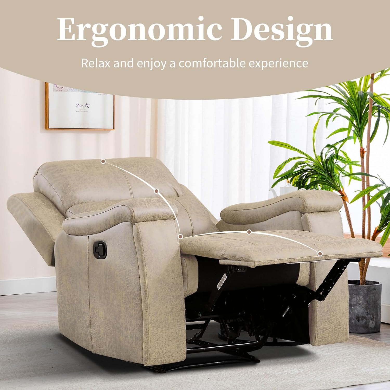 EBELLO Recliner Chair, Single Overstuffed Sofa Recliner, Breathable Faux Leather Manual Reclining