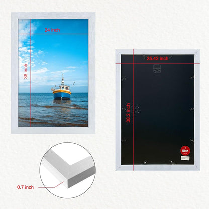 VCK 24x36 Inch Solid Wood Poster Frames with Wall Mounting Hanging Picture Frame White 3 Pack