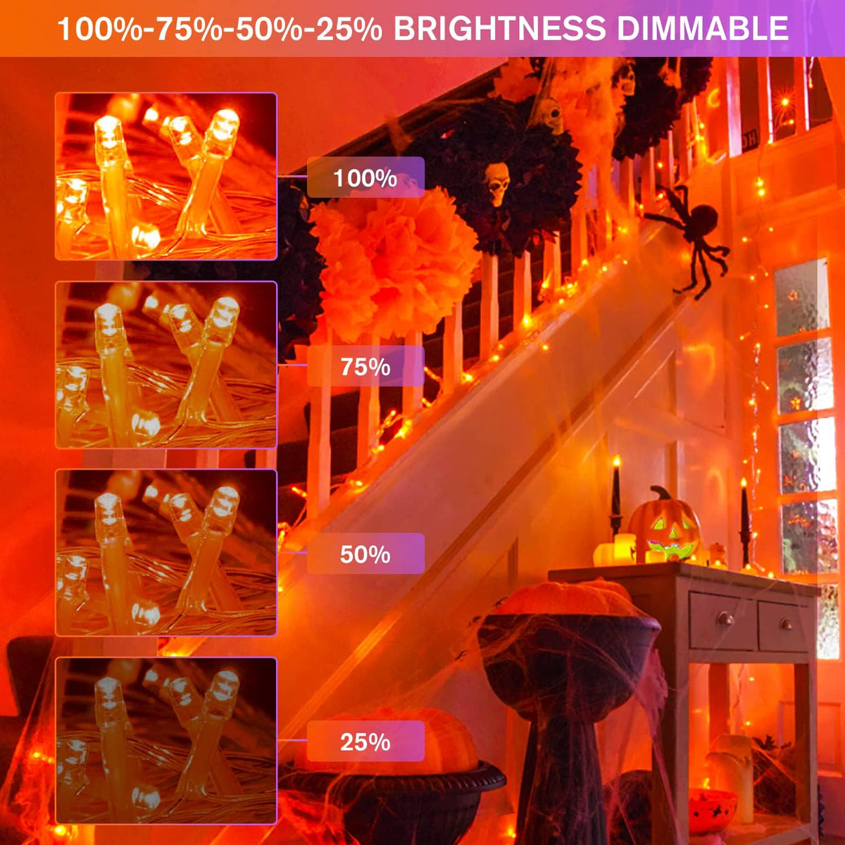 JMEXSUSS 100 LED Orange & Purple Halloween Lights - Plug in, Connectable Color Changing String