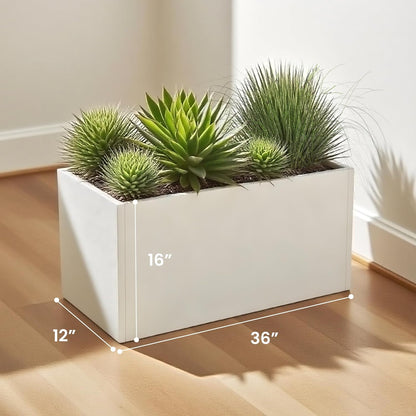 Galvanized Steel Garden Planter - White Matt Galvanized Metal Planter Box - Modern Metallic Heavy