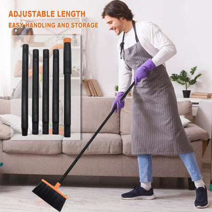 Small Broom Stiff Bristles Brush with Long Handle Indoor or Outdoor Compact Broom for Sweeping