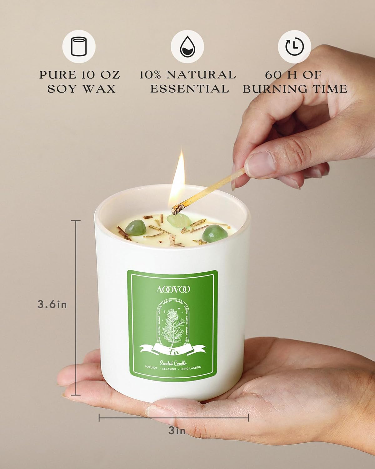 AOOVOO Fir Scented Candles for Women - Aromatherapy Candle with Crystals Inside, 10oz Soy Candles