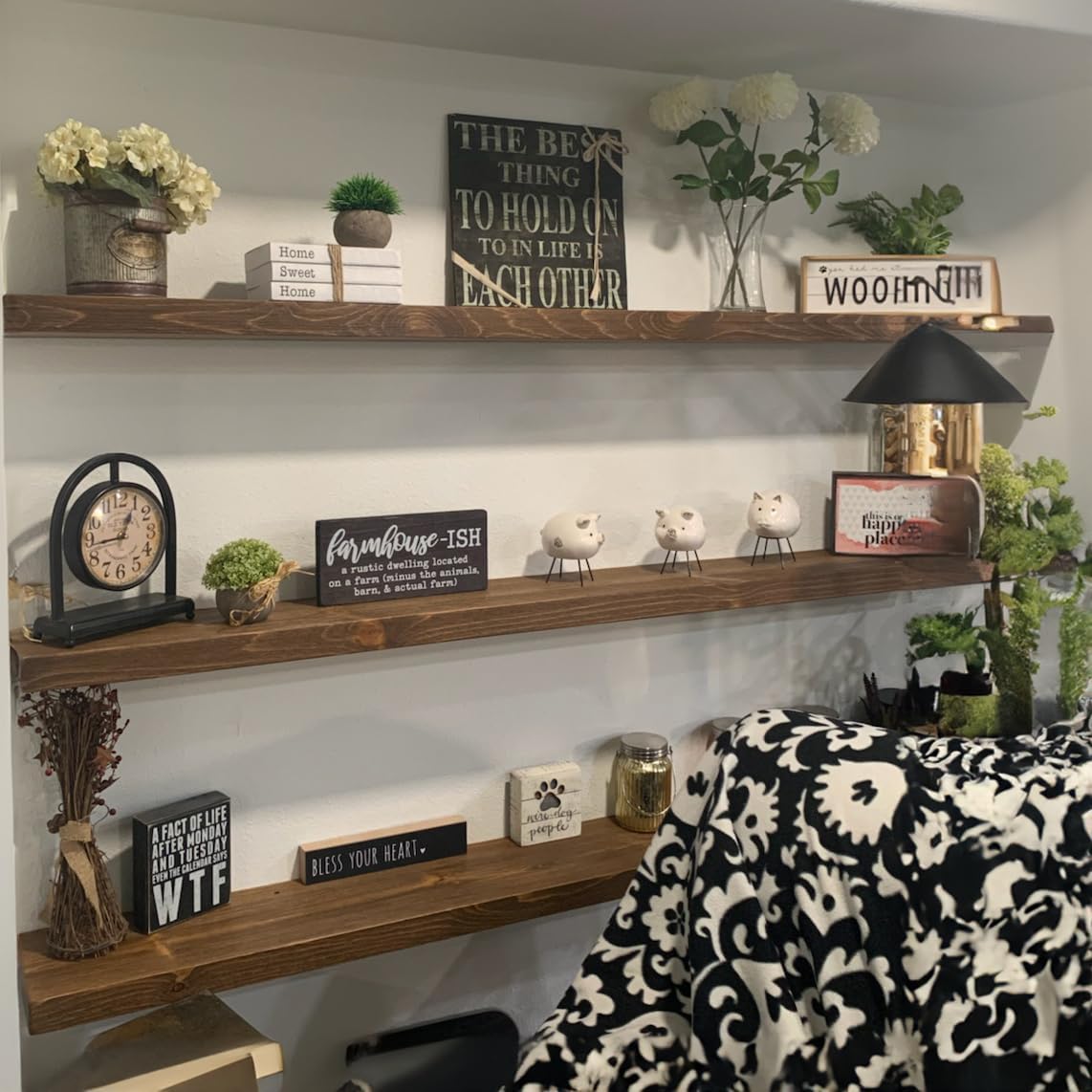 joelsantiques 72 Inch Wooden Floating Shelves for Wall - 72x12x2 in - Made of Natural Wood - Long