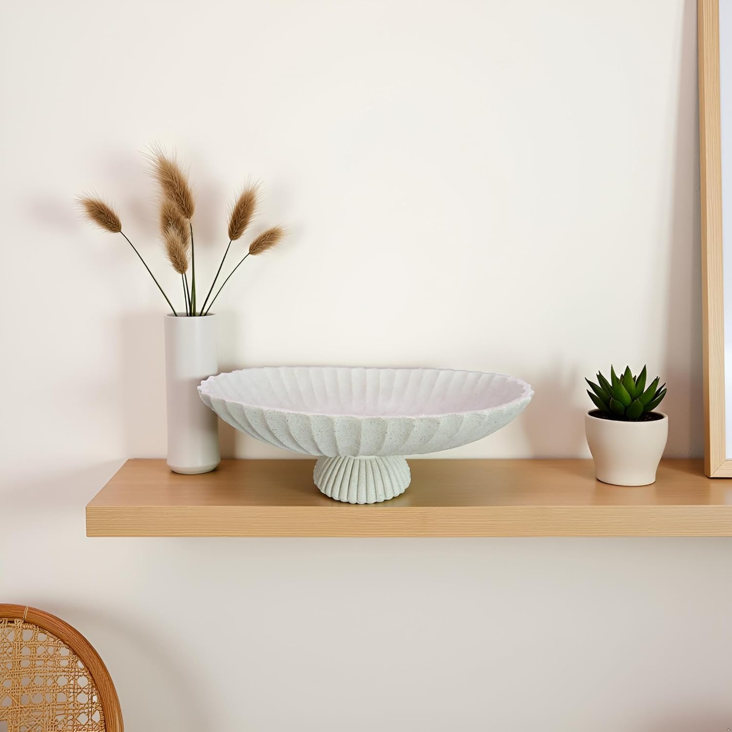 14.5" Large Decorative Long Bowl decor - Fluted Scalloped Decorative Bowls for Home Decor - Ruffle