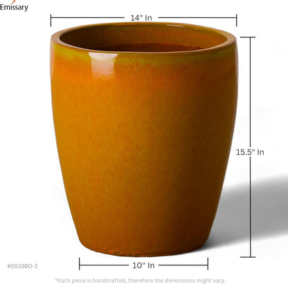 Emissary Bullet 14 in. Bright Orange Ceramic Round Planter (14 in. L x 14 in. W x 15.5 in. H) with