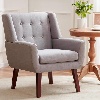 HUIMO Accent Chairs Set of 4, Upholstered Button Tufted Armchair, Linen Fabric Sofa Chairs for