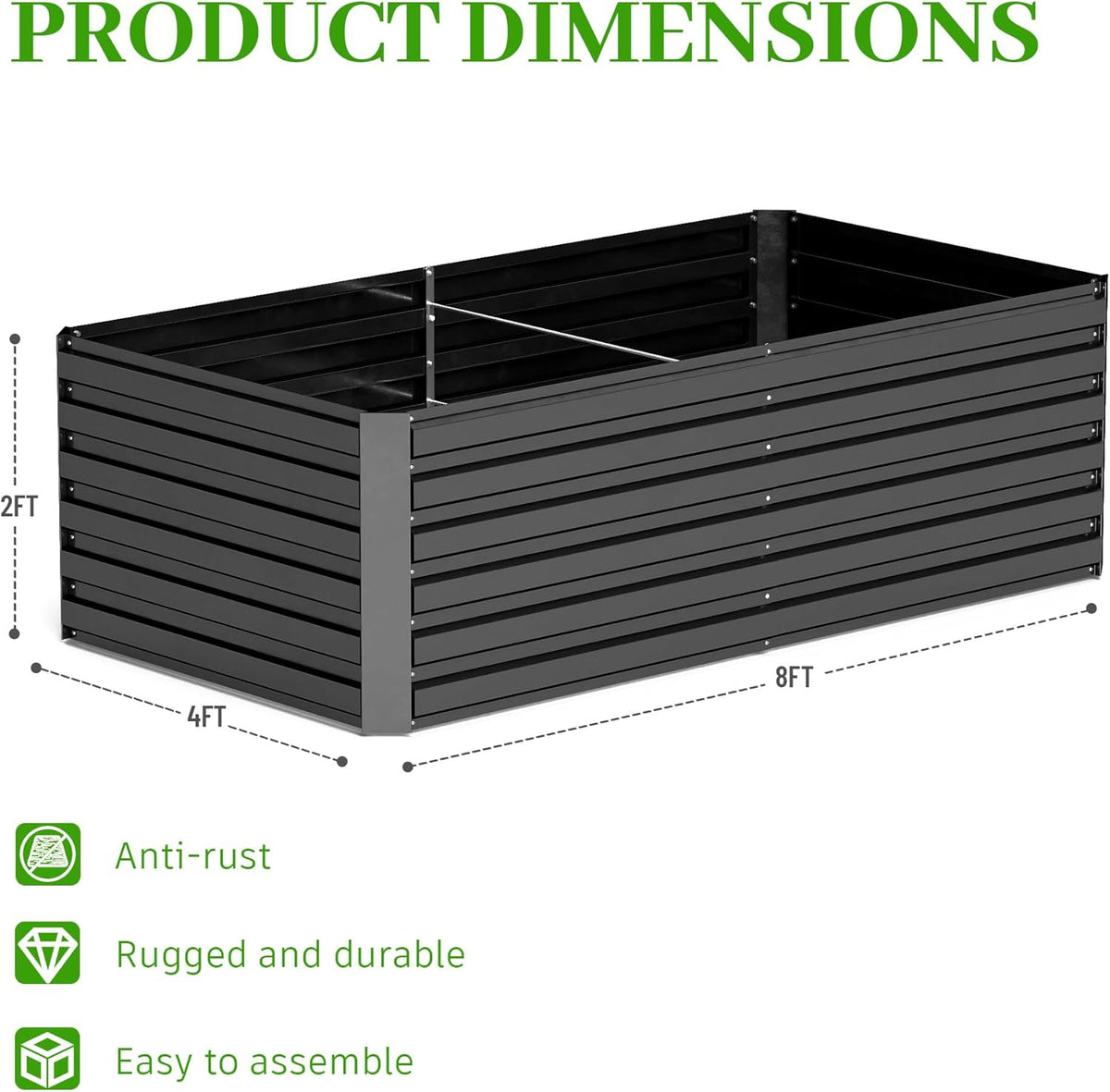 8x4x2 ft Outdoor Raised Garden Bed, Large Metal Planter Raised Beds, Planters for Outdoor Plants
