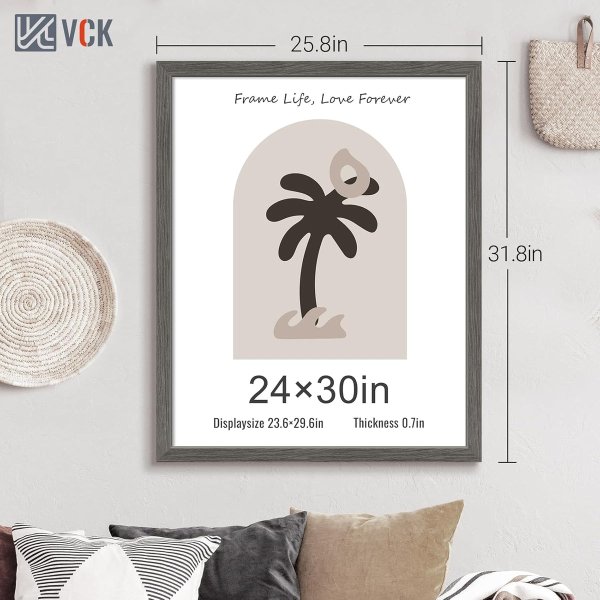 VCK 24x30 Frame Set of 3, Gray Solid Wood Poster Picture Frame, Exclusive Wood Grain, Wall Mounting
