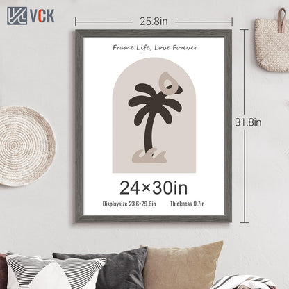 VCK 24x30 Frame Set of 3, Gray Solid Wood Poster Picture Frame, Exclusive Wood Grain, Wall Mounting