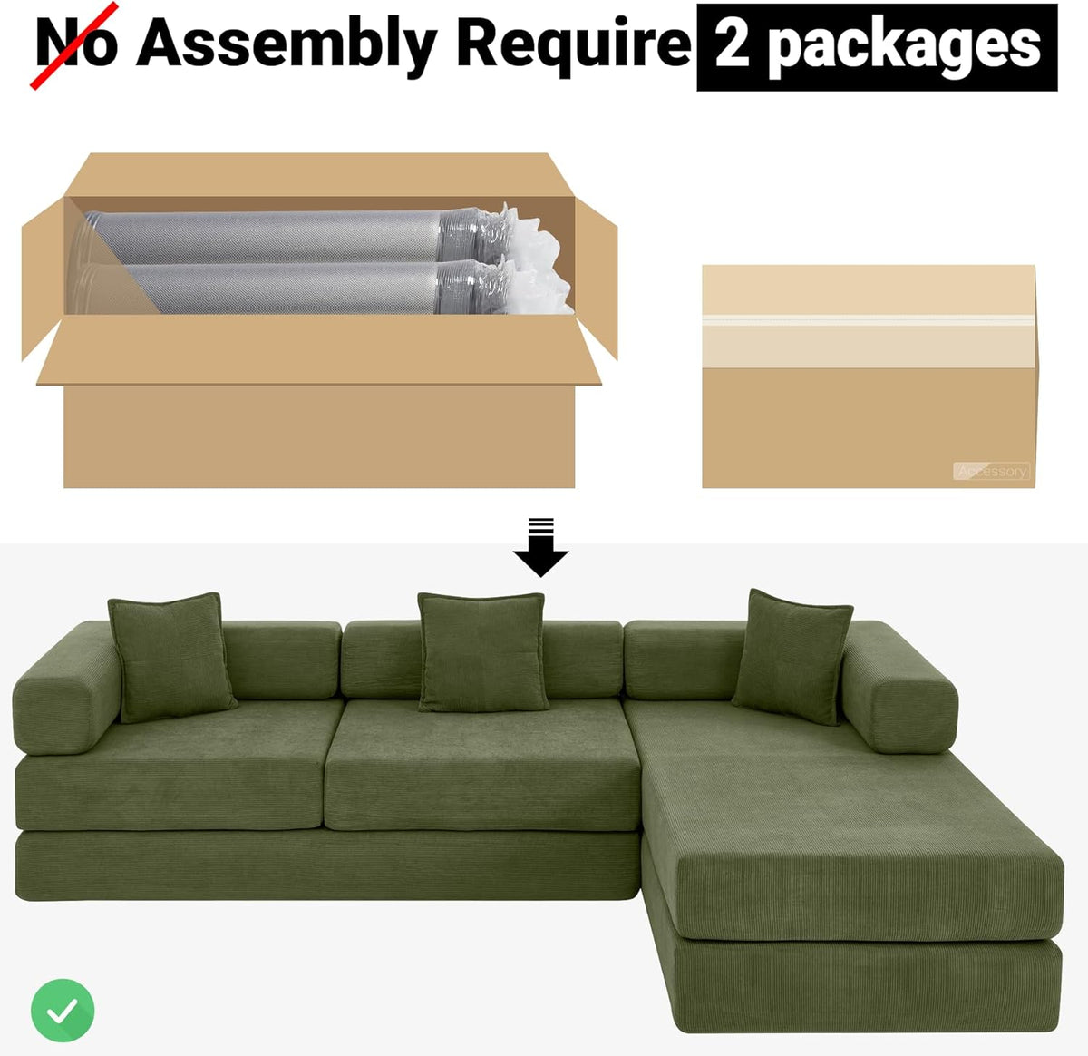 108" Oversized Convertible Sleeper Sofa Bed, Corduroy L Shape Sectional Couch, Folding Sofa Bed