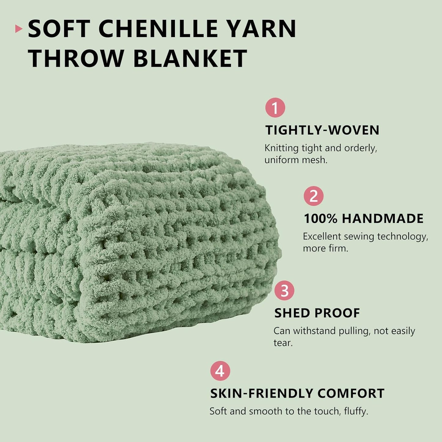 L'AGRATY Chunky Knit Blanket Throw - Soft Chunky Throw Blanket 50x60: 100% Hand Kintted Chenile
