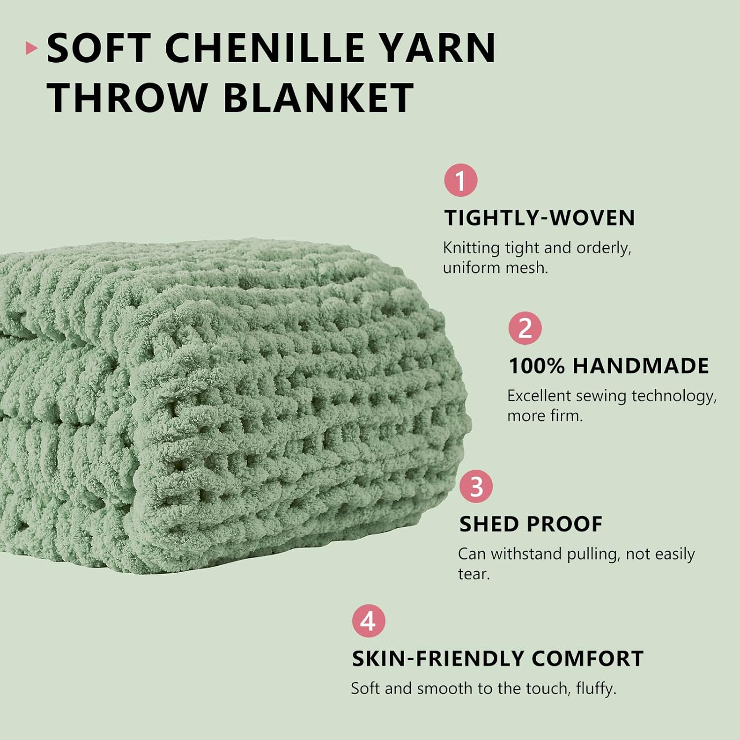 L'AGRATY Chunky Knit Blanket Throw - Soft Chunky Throw Blanket 50x60: 100% Hand Kintted Chenile