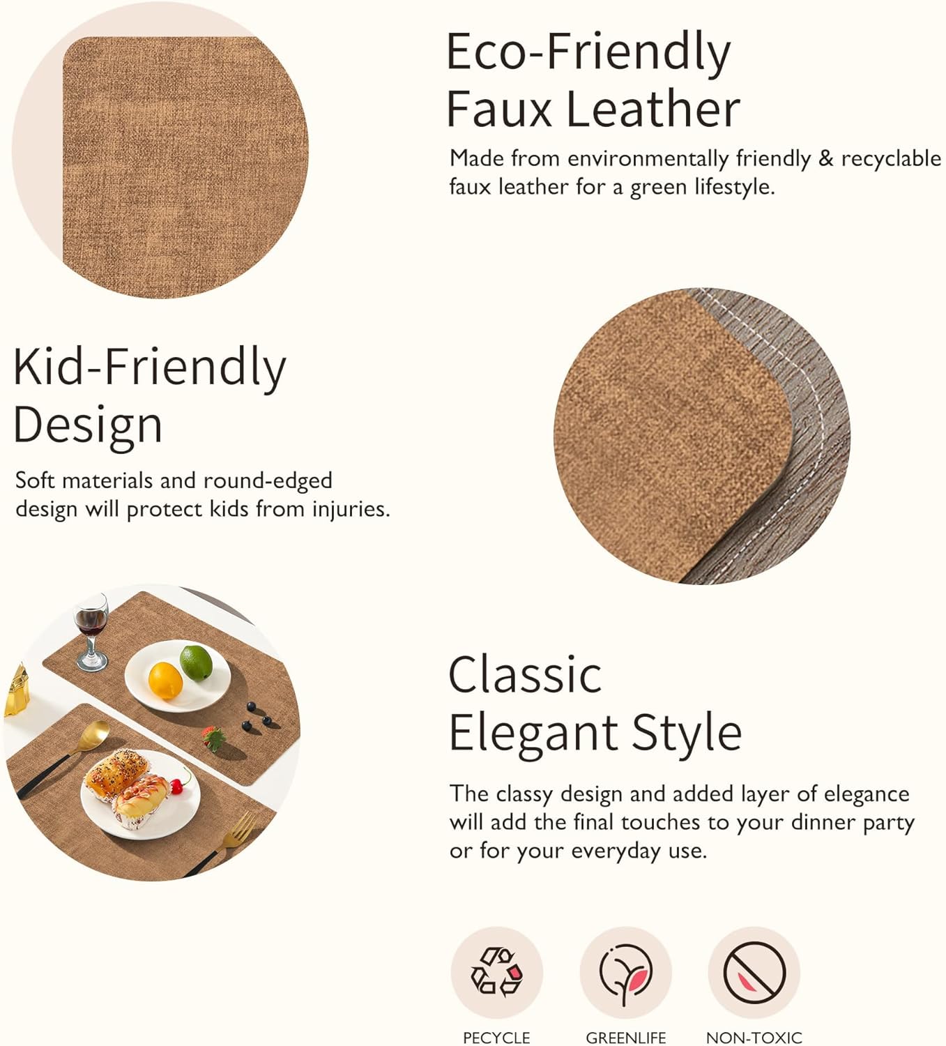 Maxpearl 8-Piece PU Leather Placemats – Durable, Heat Resistant & Wipeable Table Mats, Non-Slip and