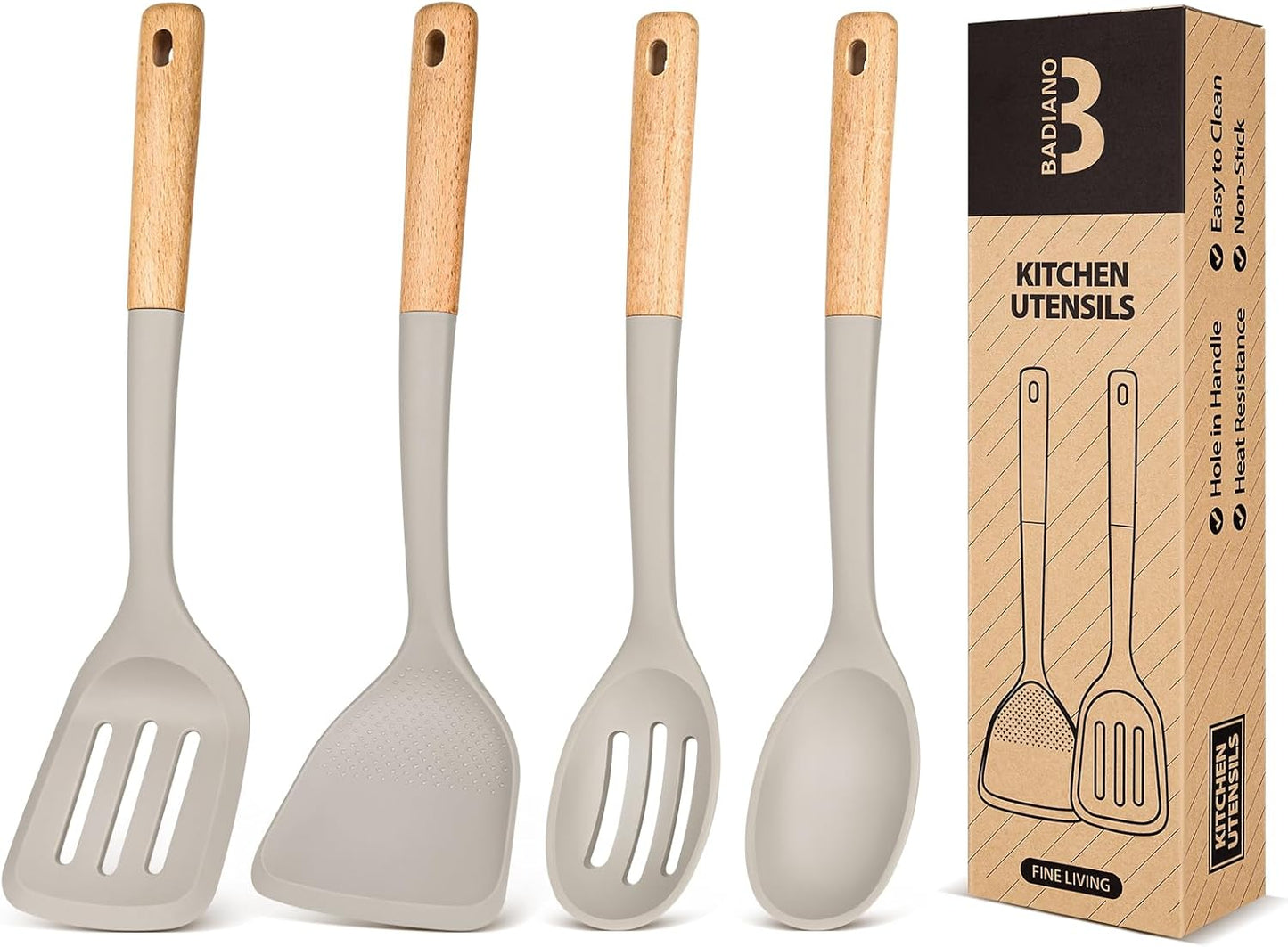 Silicone Cooking Utensils Set, Perfectly Angled for Frying, Mixing,Serving,Draining,Turning and