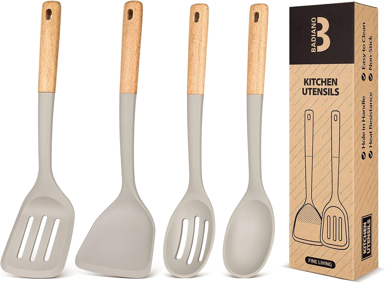 Silicone Cooking Utensils Set, Perfectly Angled for Frying, Mixing,Serving,Draining,Turning and