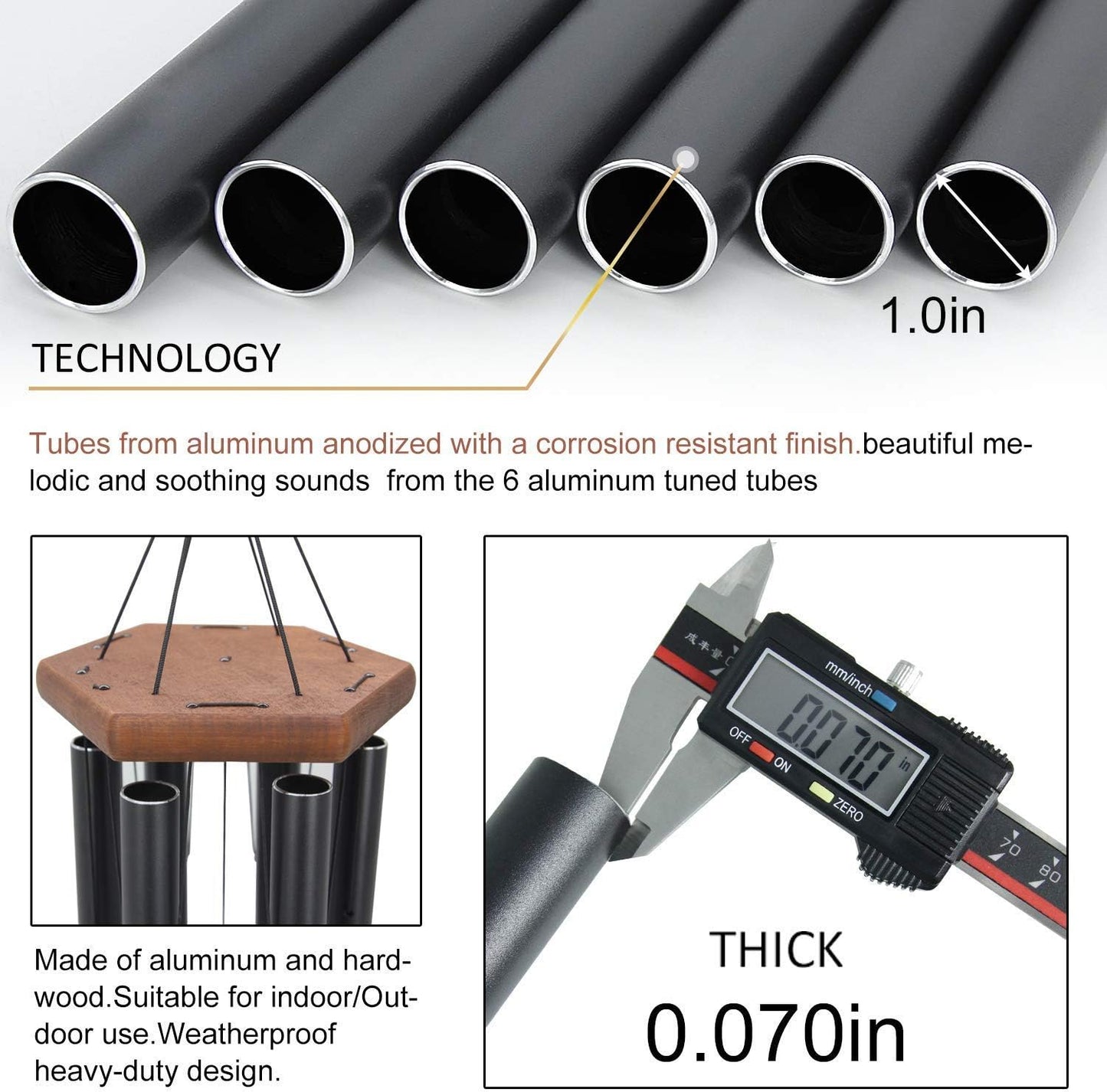 Wind Chimes Outdoor,36 Inch Memorial Wind Chimes Outdoor Large Deep Tone with 6 Heavy Metal Tubes