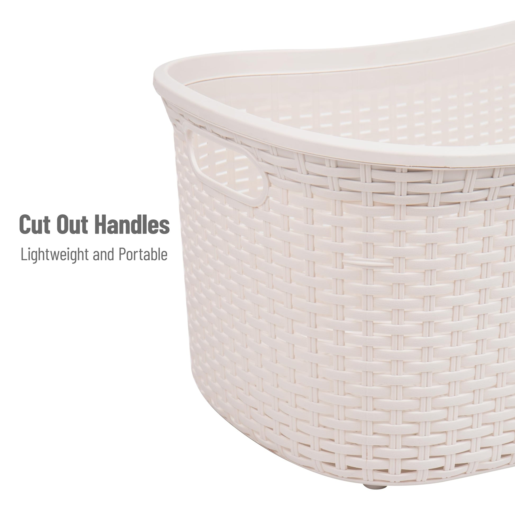 Mind Reader 40L Laundry Basket, Clothes Hamper, Premium Wicker Design, Plastic, Ivory