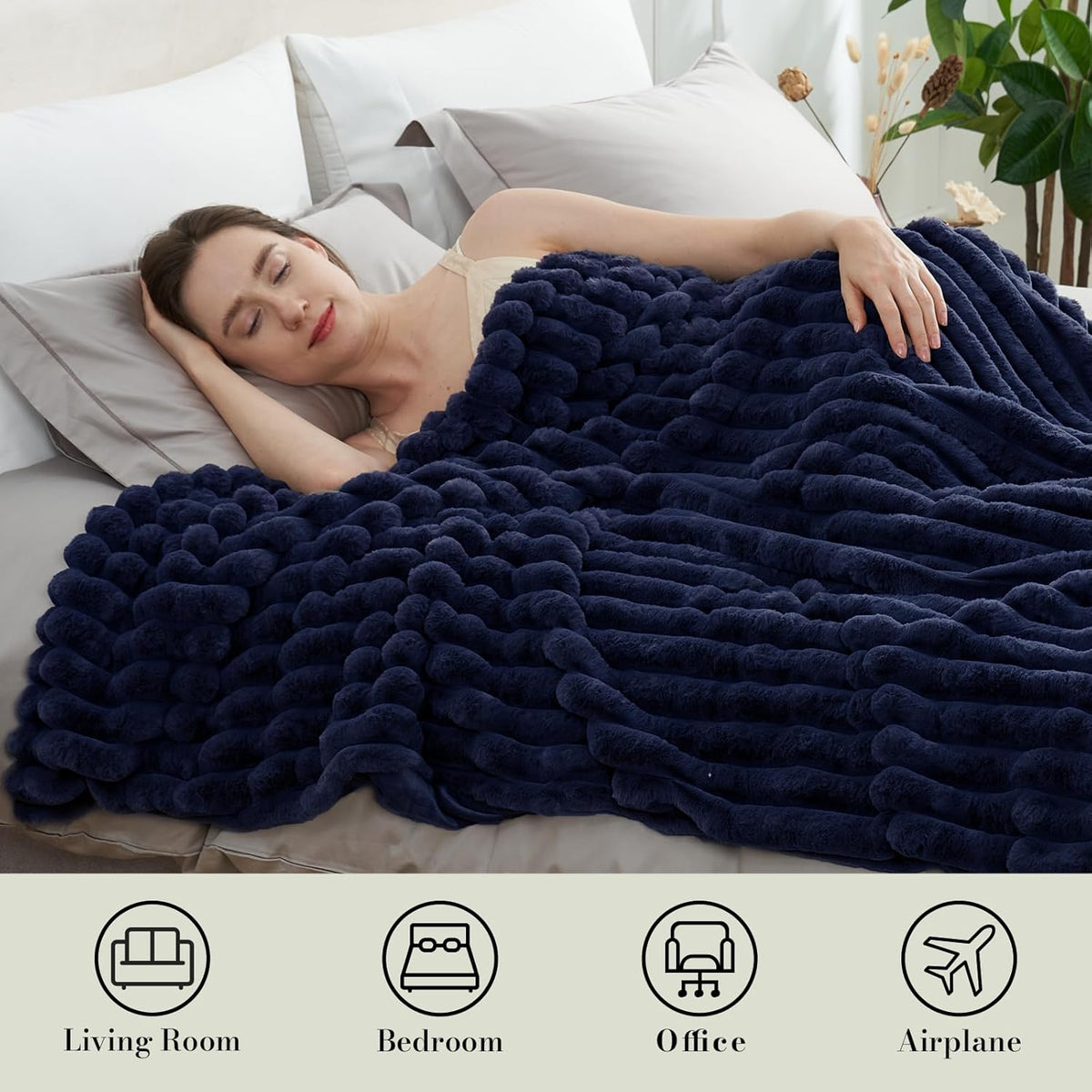Amélie Home Faux Fur Throw Blanket for Couch, Cozy Fuzzy Fluffy Fur Luxurious Soft Striped Plush