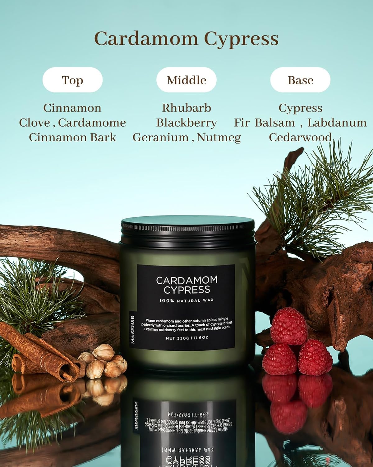M&SENSE Spice Cardamom Cypress Large Soy Candles for Home Scented 2 Wick Large Soy Natural Candles