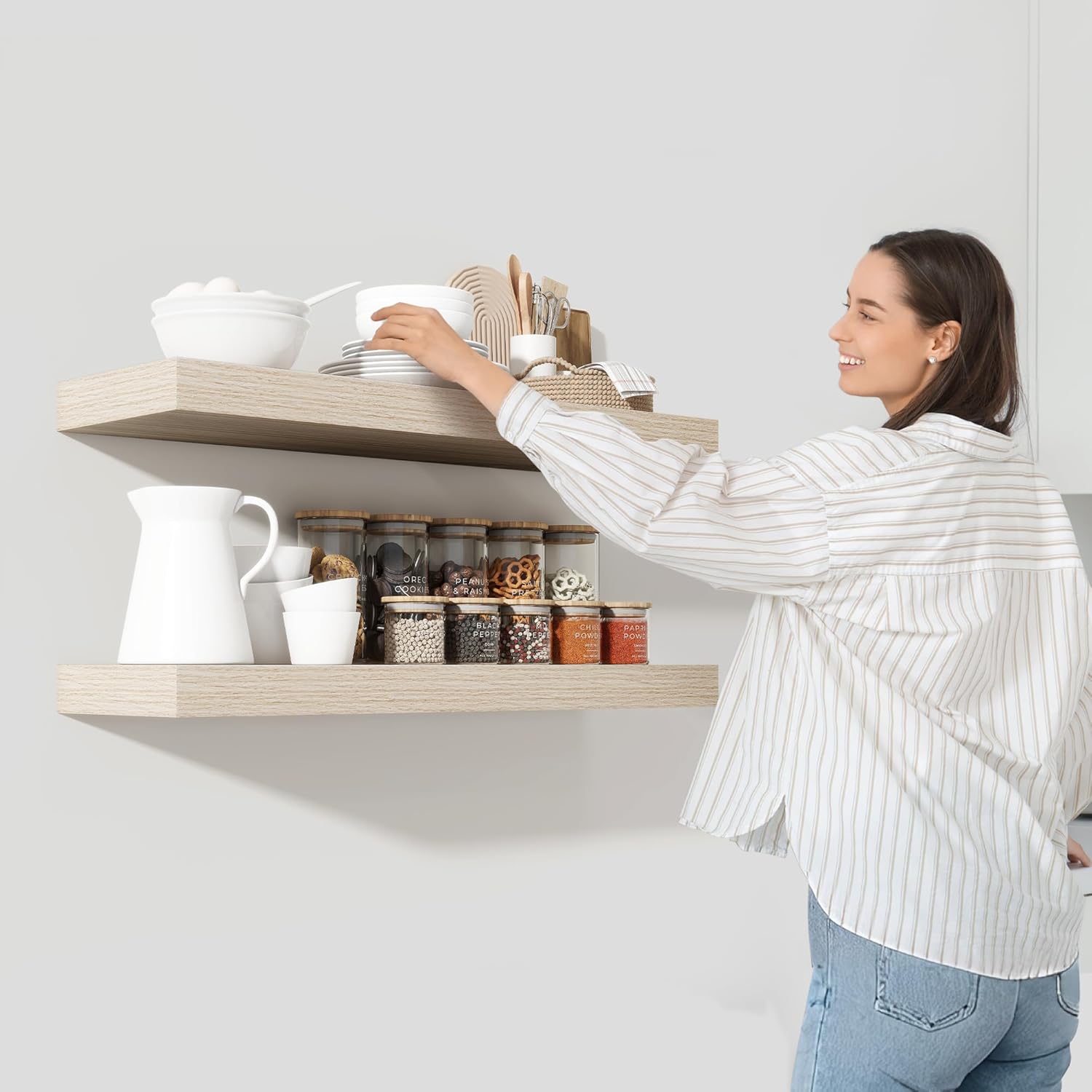 Heimlove 55 Inch Floating Shelves for Wall,10 Deep Large Grey Floating Shelf with Heavy Duty