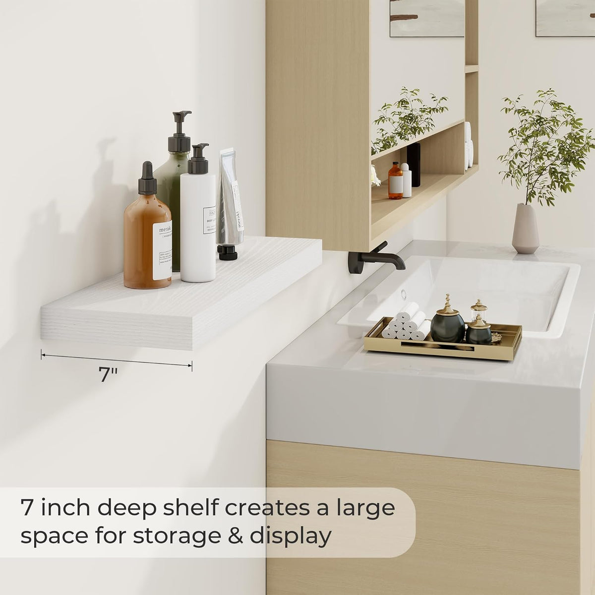 24 inch Floating Shelves Long Floating Shelves for Wall Large Wall Mounted Shelves with Invisible
