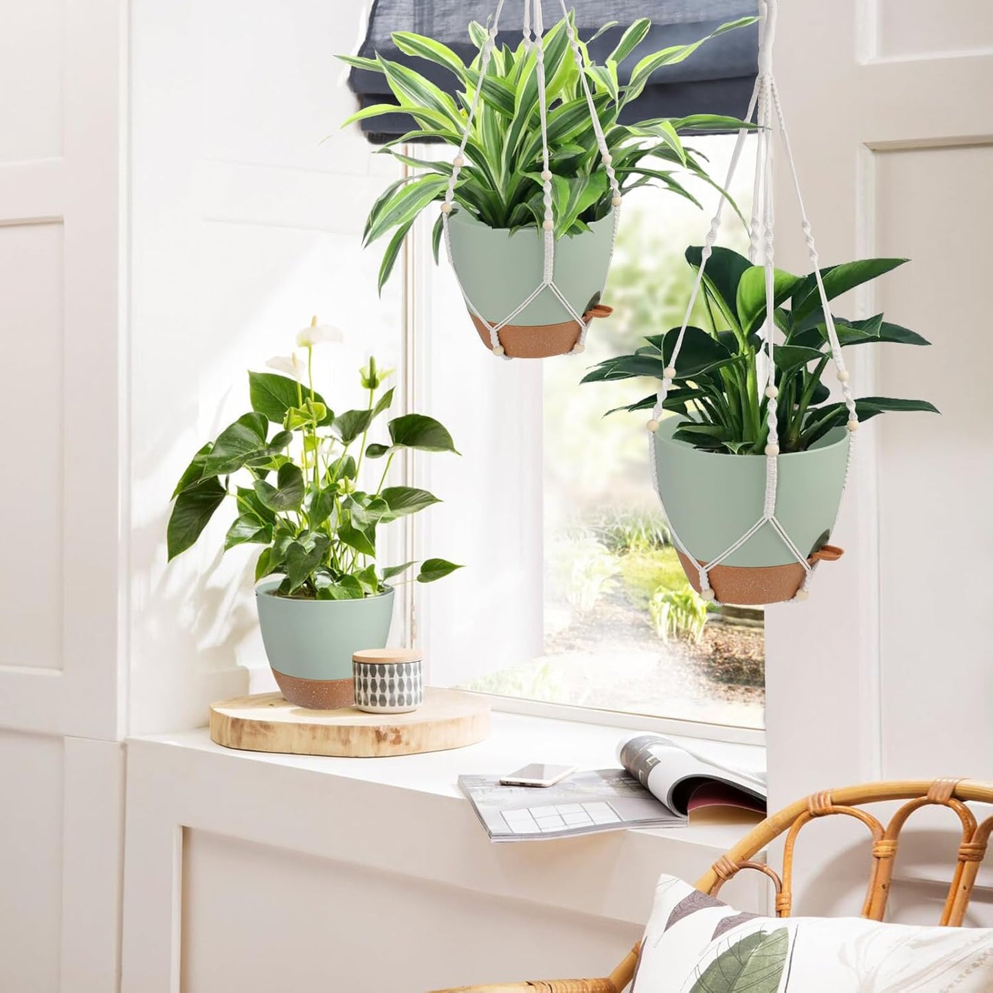 41.5 Inch Macrame Plant Hanger Indoor Outdoor with 12 Inch Flower Pot, Hanging Planter for Plants
