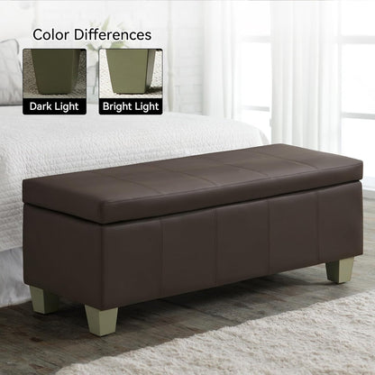41" Faux Leather Storage Ottoman, Stitch Tufted Rectangle Upholstered End of Bed Storage Bench