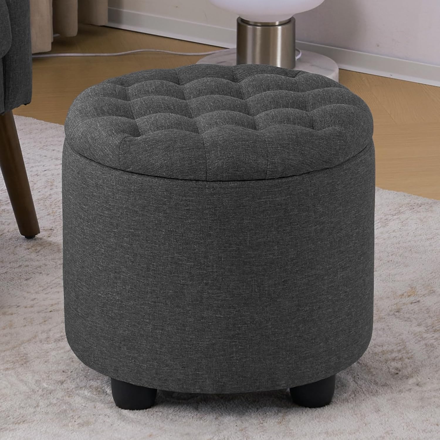 Furniliving 18.7inch Storage Round Ottoman, Footstools with Hidden Storage with Removable Lid