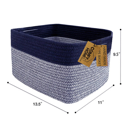 COMFY-HOMI Rectangular Cotton Rope Basket With Handles for Shelves|Dog Toy|Baby Gift - Dark Blue