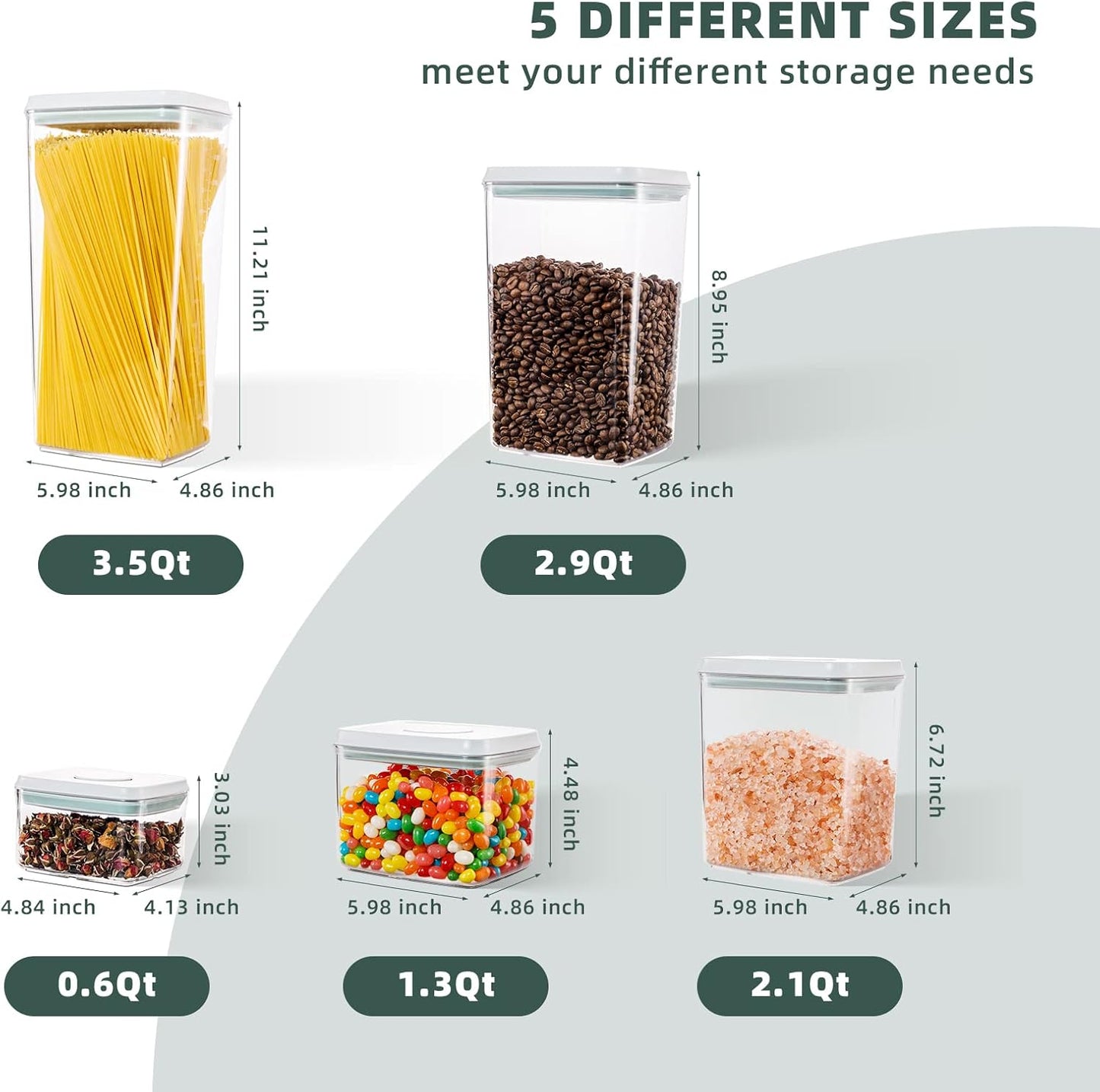 Pop Up Lid Food Storage Containers, Clear Storage Containers for Pantry Airtight Kitchen Containers